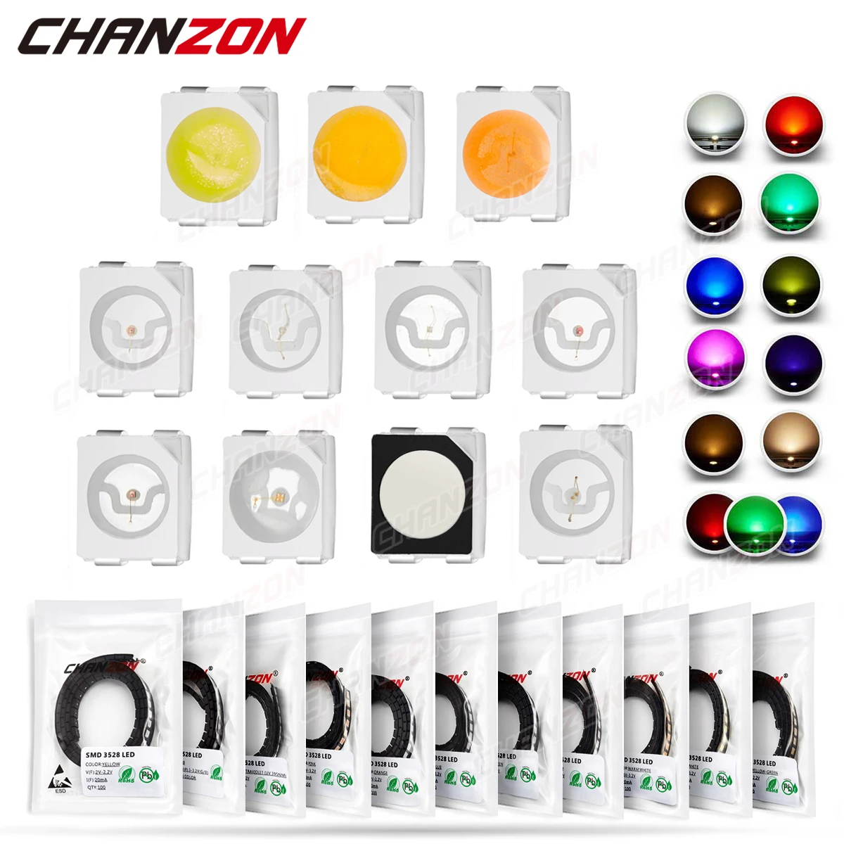 100Pcs 3528 SMD LED 다이오드 칩 따뜻한 흰색 빨간색 녹색 파란색 노란색 오렌지 UV 보라색 핑크 RGB PLCC2 PLCC-4 램프 빛 구슬 방출