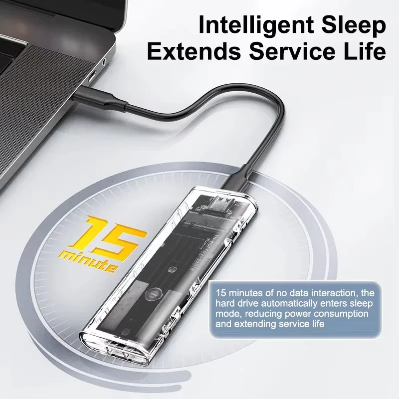 M.2 NVME PCIe NGFF SATA 듀얼 프로토콜 SSD 케이스 투명 USB 유형 C 10Gbps PCI-E M2 SSD 투명 외부 인클로저 하드 디스크 박스