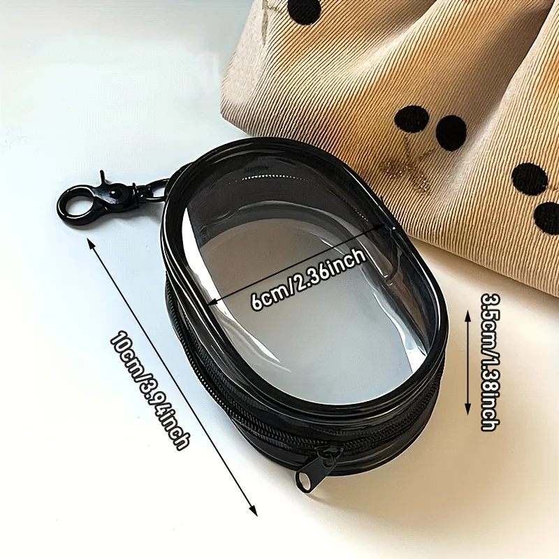 휴대용 미니 다기능 이어폰 및 충전기 보관 가방-지퍼가 있는 투명 공간 절약, 편리한 키체인 링