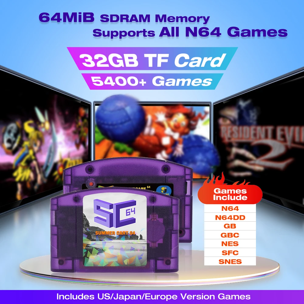 EPICJOY SummerCart 64 오픈 소스 N64 게임 카드 Nintendo 64 게임 콘솔 32GB SD 카드 호환성 5400+ 게임 및 64DD 게임