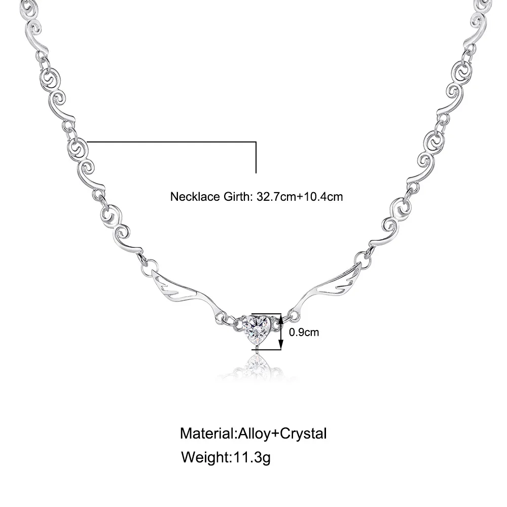 천사 날개 하트 모양 펜던트 목걸이 실버 컬러 5A 큐빅 지르코니아 미니멀리스트 스타일 쇄골 체인 여성과 소녀 쥬얼리