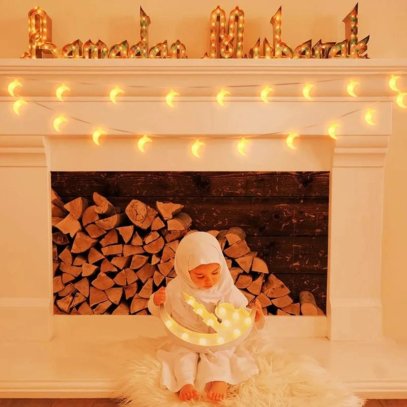 EID 무바라크 LED 스트링 조명, 이슬람 무슬림 축제 파티, 달 별 성 랜턴, 라마단 홈 데코, 1.5m, 10LED, 2024 신제품