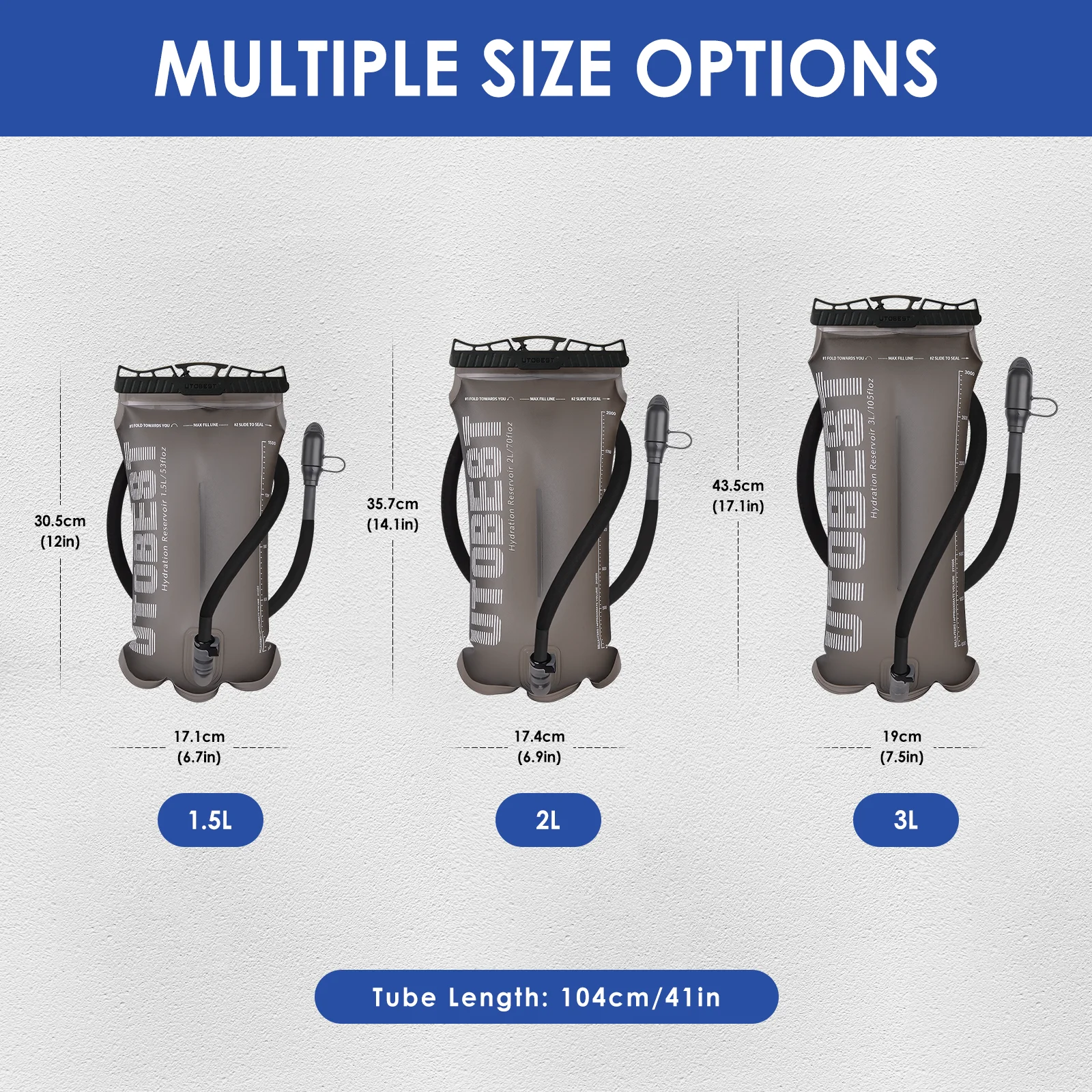UTOBEST 1.5L/2L/3L 물 방광 수화 팩 저수지 캠핑 사이클링 러닝 하이킹을위한 TPU 물 저장 가방