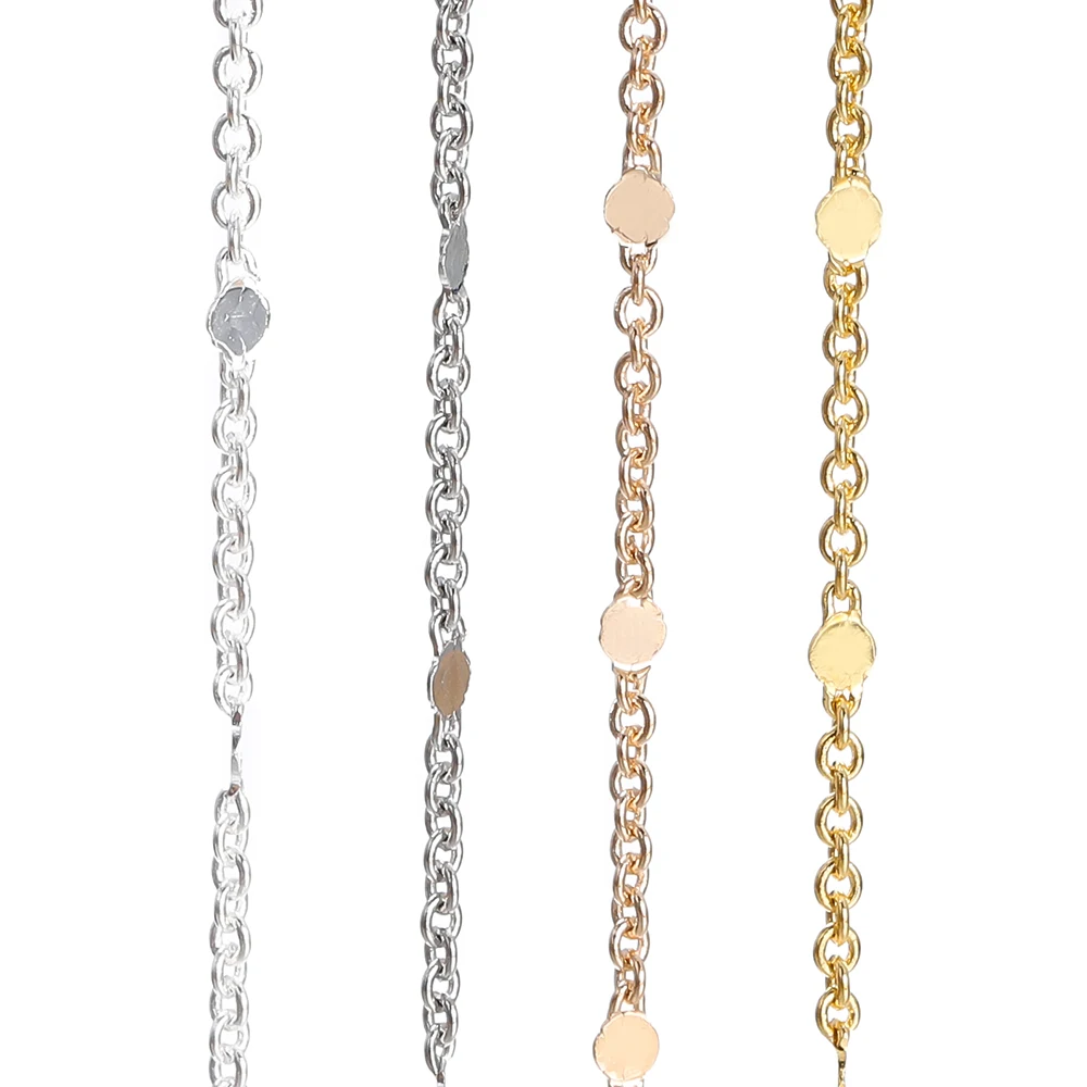 페이드 없음 2 미터 스팽글 체인 목걸이 골드 실버 체인 금속 구리 케이블 체인 결과 보석 만들기 구성 요소 공예 DIY