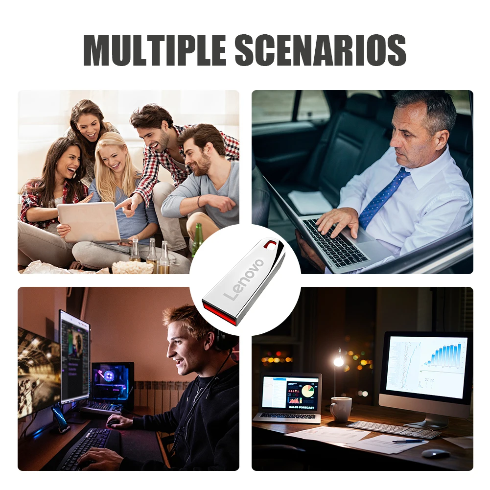 레노버 고속 금속 3.0 플래시 드라이브, 휴대용 USB 드라이브, 2TB, 1TB, 512GB, 256GB