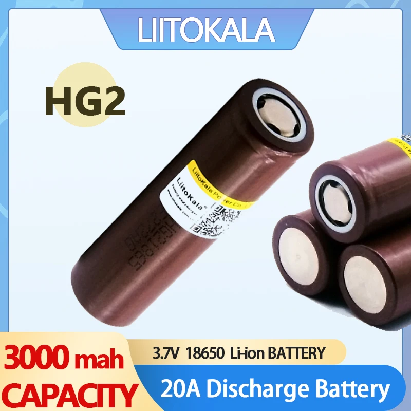 LiitoKala 100% 새로운 HG2 18650 3000mAh 충전식 배터리 18650HG2 3.6V 방전 20A 최대 35A 전원 배터리 title=LiitoKala 100% 새로운 HG2 18650 3000mAh 충전식 배터리 18650HG2 3.6V 방전 20A 최대 35A 전원 배터리