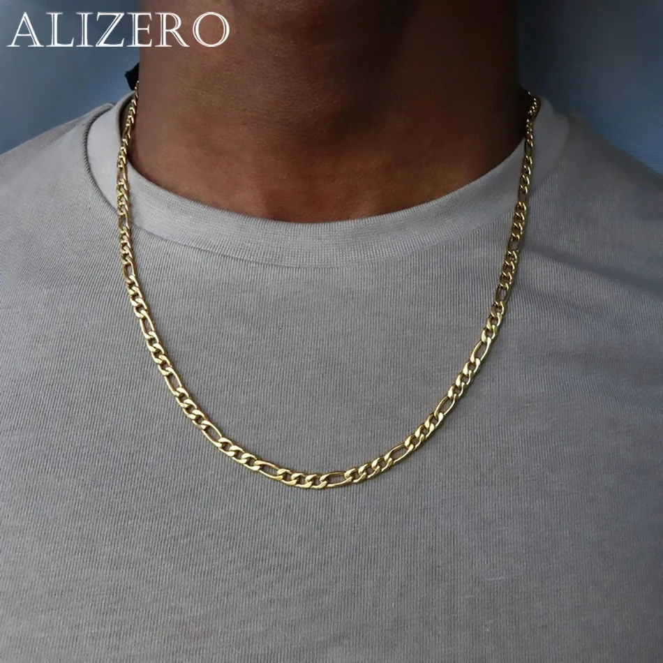 ALIZERO 18K 골드 4MM 피가로 체인 목걸이 여성을위한 남성 패션 힙합 펑크 목걸이 쥬얼리 도매 40-75cm title=ALIZERO 18K 골드 4MM 피가로 체인 목걸이 여성을위한 남성 패션 힙합 펑크 목걸이 쥬얼리 도매 40-75cm 