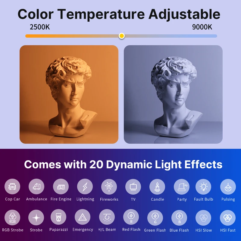 Ulanzi VL119 핸드 헬드 RGB 다채로운 스틱 라이트 19.68 인치 핸드 헬드 LED 라이트 완드 CRI 95 + 2500K-9000K 사진 스튜디오 램프