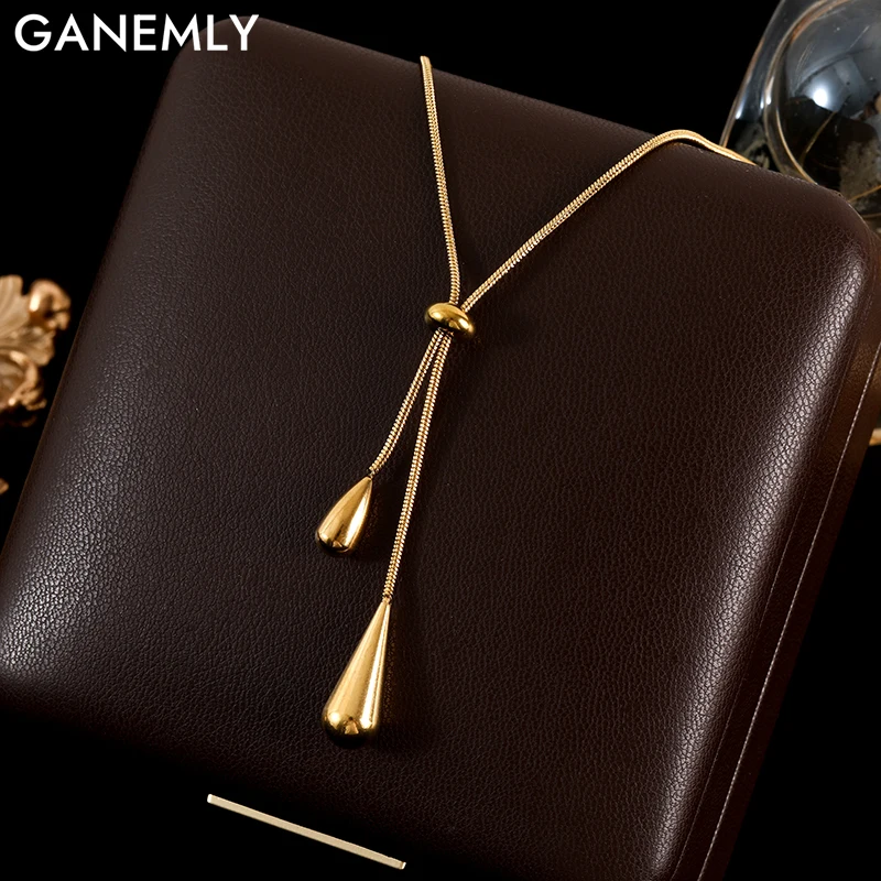 여성을위한 GANEMLY 316L 스테인레스 스틸 워터 드롭 펜던트 목걸이 유행 Drawstring 목 체인 18K 골드 도금 보석 선물 title=여성을위한 GANEMLY 316L 스테인레스 스틸 워터 드롭 펜던트 목걸이 유행 Drawstring 목 체인 18K 골드 도금 보석 선물 
