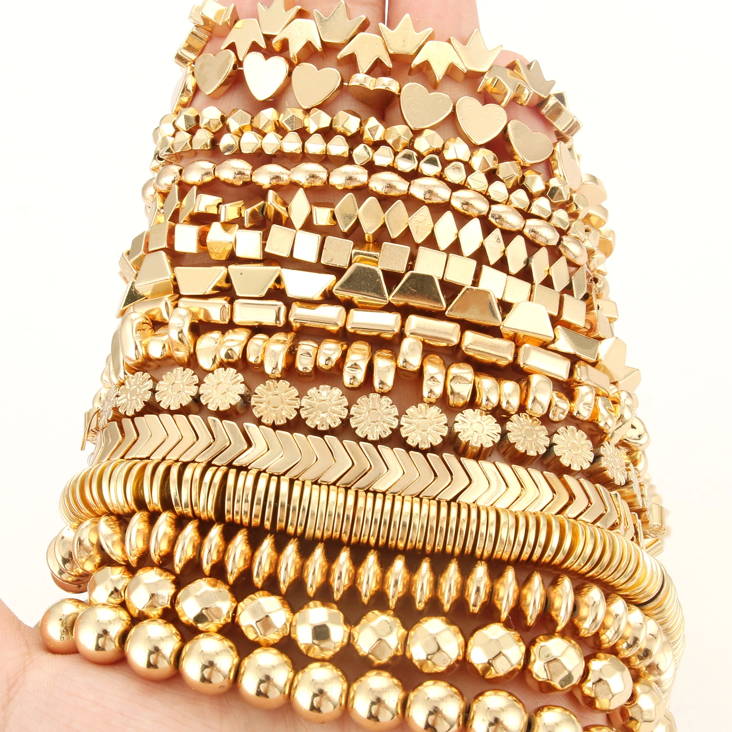 자연 14k 골드 도금 적철광 비즈 불규칙한 라운드 하트 큐브 Rondelle 스페이서 비즈 쥬얼리 만들기 Diy 팔찌 목걸이