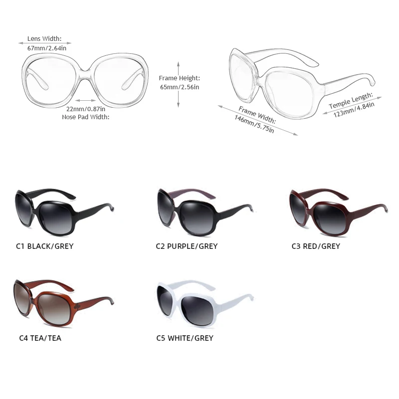 브랜드 디자인 우아한 대형 편광 선글라스 여성 패션 빅 라운드 태양 안경 숙녀 빈티지 야외 눈부심 방지 음영