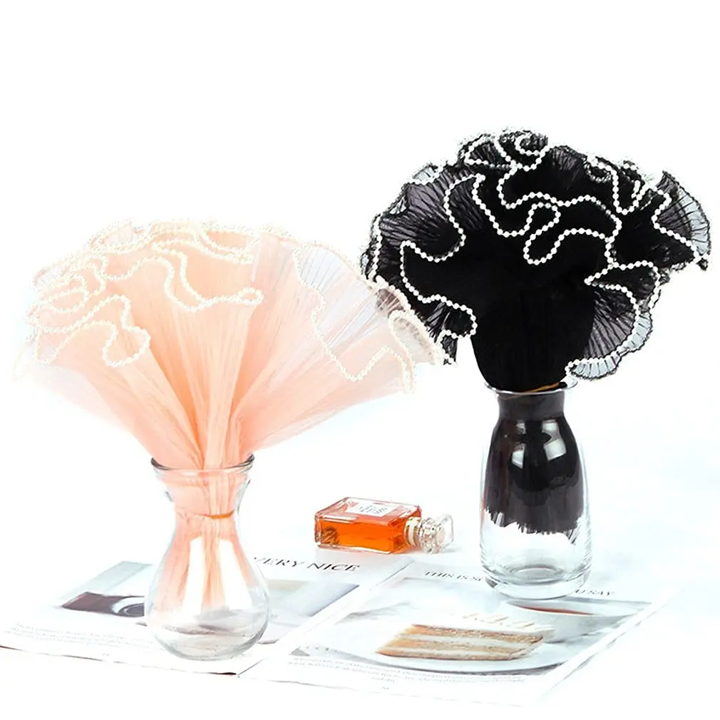 진주 가장자리 꽃다발 포장지, 메쉬 꽃 포장지, 꽃다발 포장 메쉬 종이, 주름진 웨이브 메쉬, 발렌타인 데이