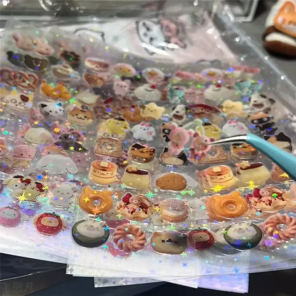 10pcs 반짝이 스티커 투명 PET 컷 필름 탑 로더 스크랩북 데코 스티커 Kawaii 저널 스티커 크리스마스 학교