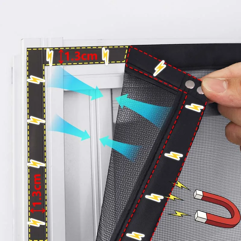 DTGJ 마그네틱 스크린 윈도우 모기장, 맞춤형 크기, 블랙 투명 유리 섬유 메쉬 에어 얇은 명주 그물, 곤충 방지 파리 커튼, 신제품 방충 파리커튼은 집 창문,자동차 창문,