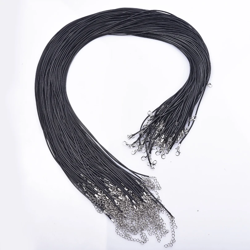 10/20/30pcs 여성을위한 DIY 50cm 가죽 로프 체인 목걸이 남성 액세서리 블랙 컬러 땋은 조절 왁스 코드 랍스터 걸쇠