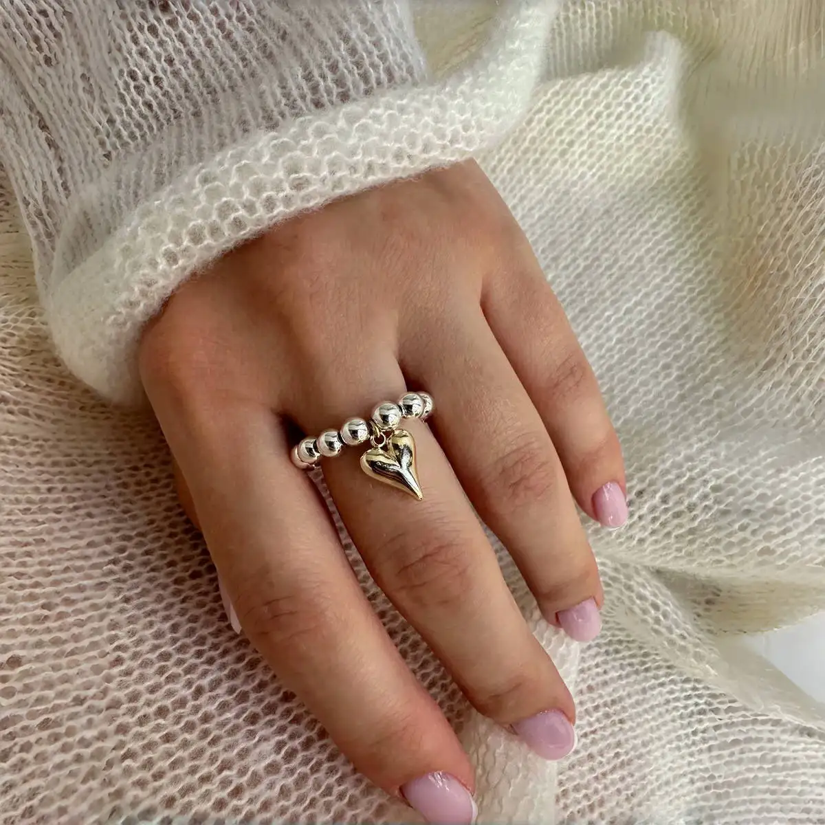 LATS 크리 에이 티브 수제 페르시 번지 코드 여성을위한 러브 하트 펜던트 반지 소녀 실버 컬러 CCB 구슬 조절 링 쥬얼리