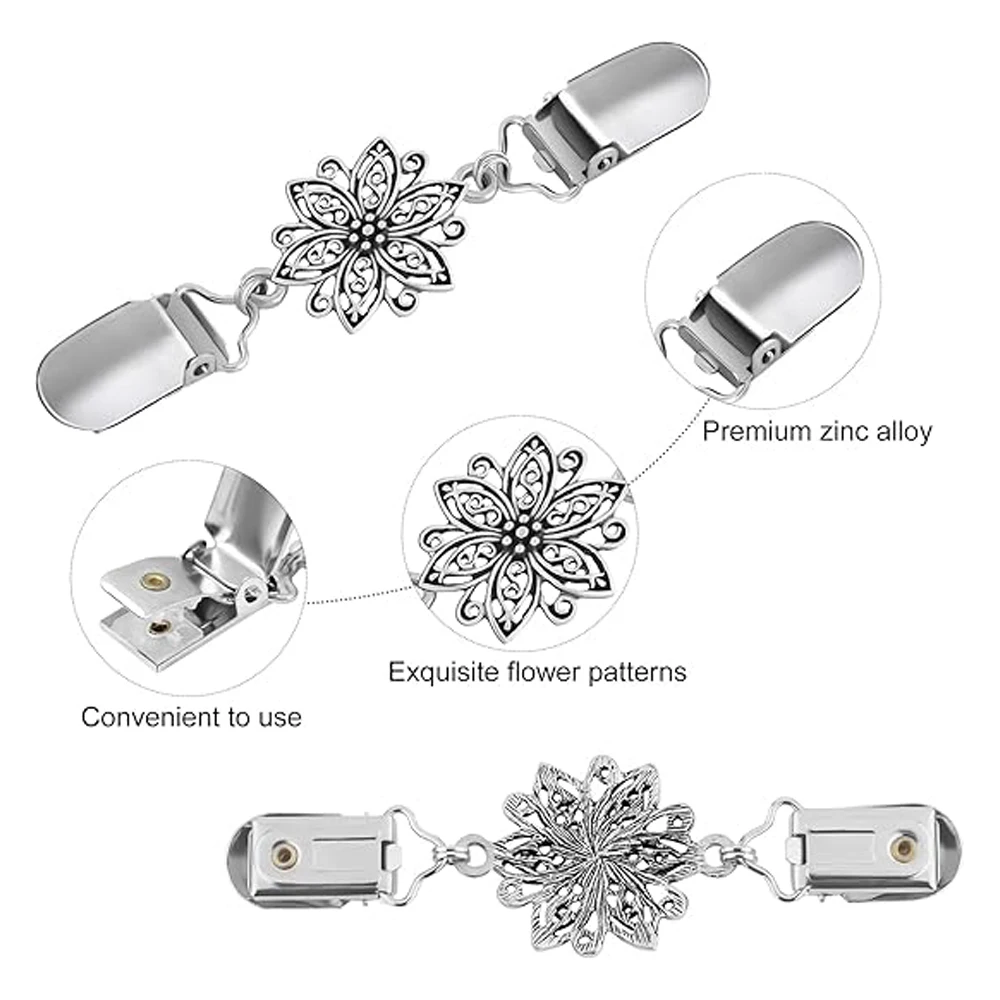 빈티지 스웨터 목도리 클립 꽃 패턴 레트로 카디건 칼라 드레스 클립 브로치 클립 여성용 셔츠 클립 여자