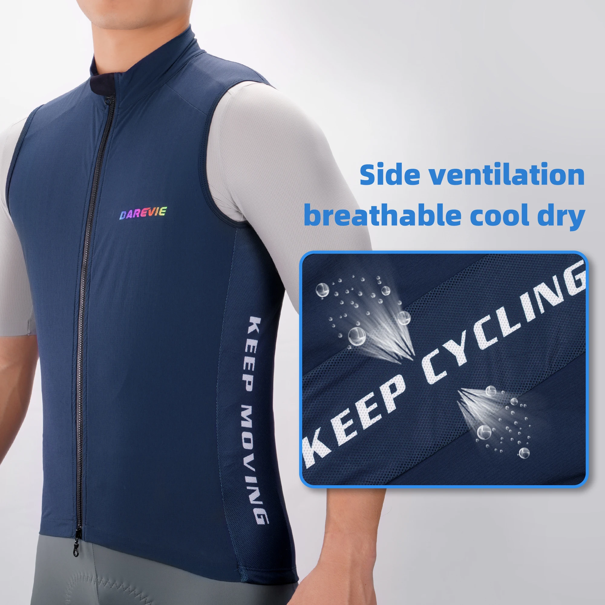 DAREVIE 남녀공용 사이클링 방풍 조끼, 방수 질렛, 양방향 지퍼, 사이클링 바람막이, 백 지퍼 포켓