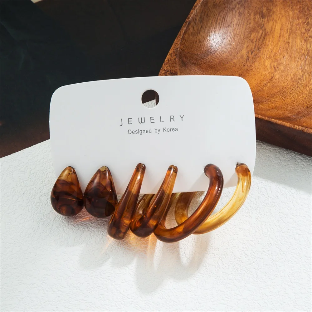 트렌디 한 아크릴 기하학 후프 귀걸이 여성을위한 설정 빈티지 보헤미아 다채로운 아크릴 C 자형 귀걸이 패션 쥬얼리 선물