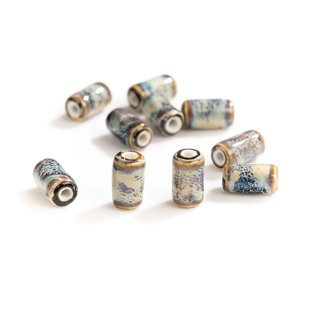 17 # 10pcs 작은 원통형 모양 세라믹 도자기 펜던트 쥬얼리 비즈 만들기 팔찌 목걸이에 대한 수제 재료 # XN190