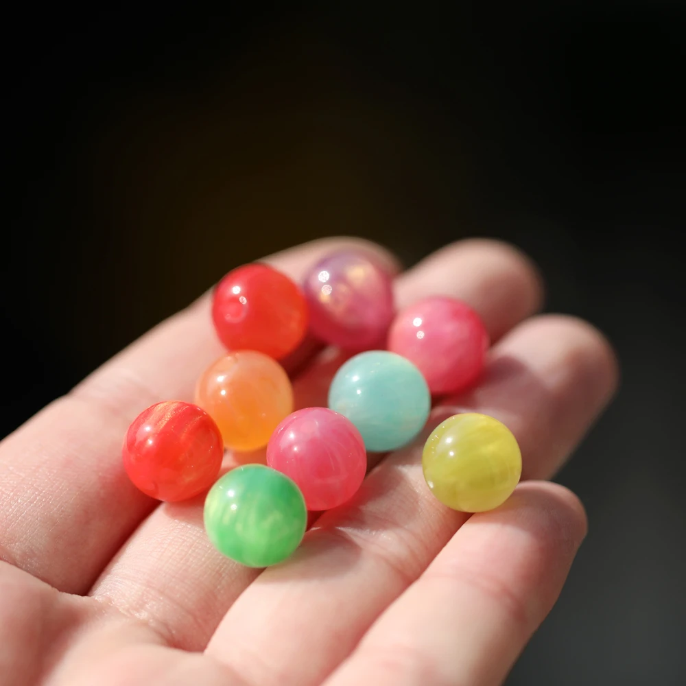 10Pcs 8mm 10mm 다채로운 수지 구슬 DIY 수제 목걸이 팔찌 쥬얼리에 대 한 라운드 느슨한 스페이서 비즈 액세서리 만들기