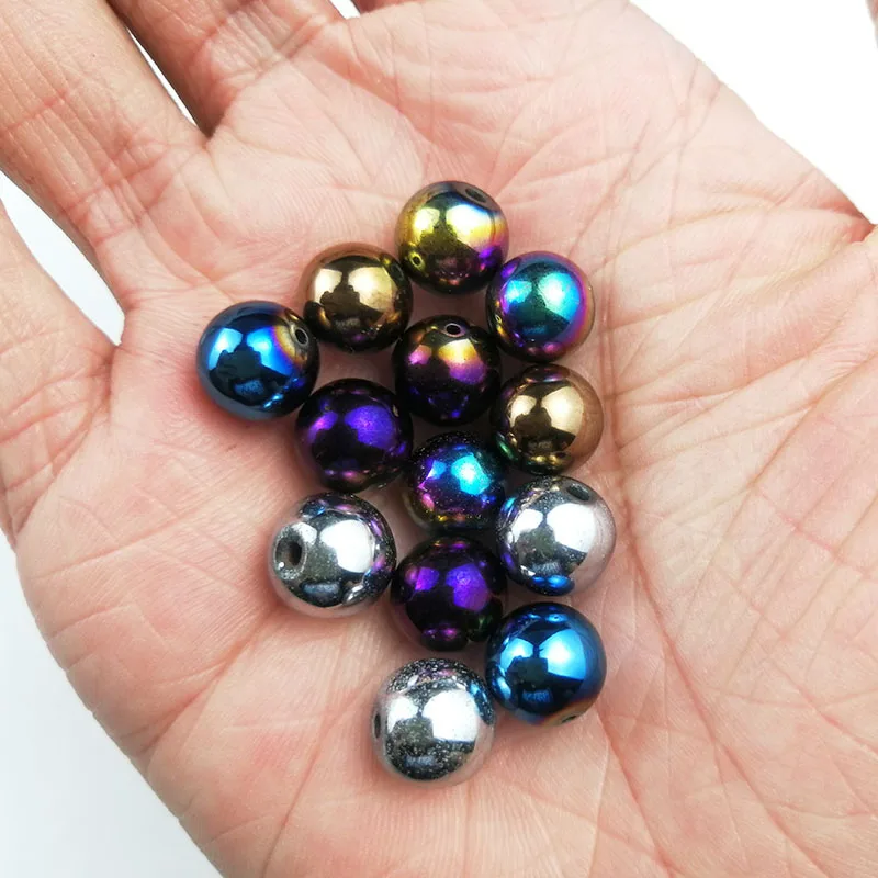 HGKLBB 라운드 적철광 비즈 천연석 2/3/4/6/8/10mm 골드 컬러 도금 루즈 비즈 쥬얼리 팔찌 DIY 액세서리 만들기