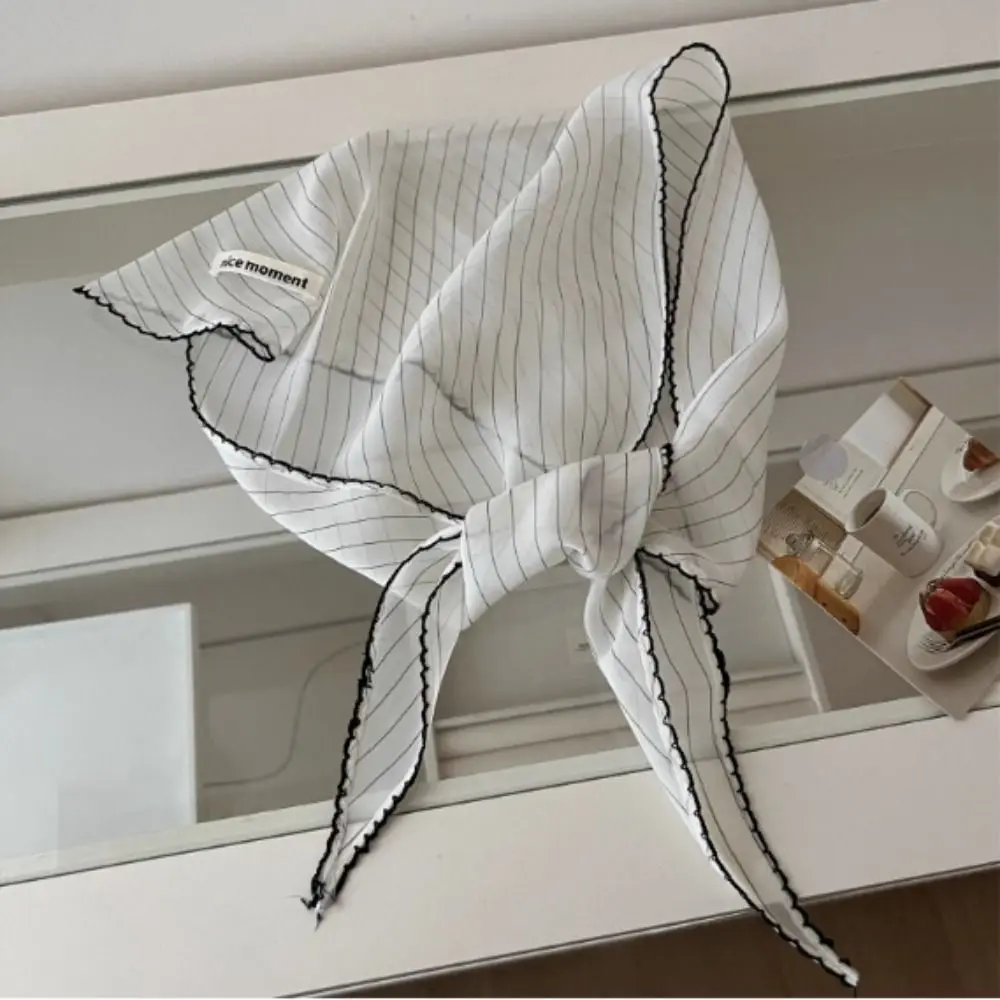 Neckerchief 달콤한 폴카 도트 머리띠 터번 한국어 신선한 작은 스카프 얇은 줄무늬 삼각형 헤어 밴드 소녀