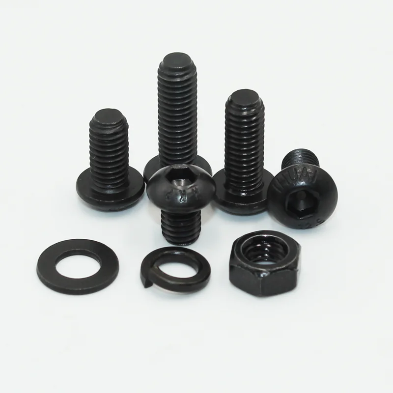 2510p 육각 육각형 소켓 버튼 헤드 나사 키트 M2 M2.5 M3 M4 M5 M6 검정색 10.9 등급 알렌 나사 너트 와셔가 있는 볼트 ISO7380