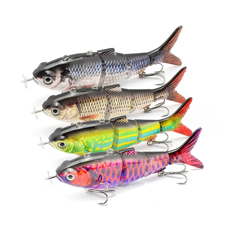 자동 Swimbait 전기 로봇 낚시 미끼 4 세그먼트 자동 멀티 관절 미끼 USB 충전식 Wobbler Pesca 액세서리
