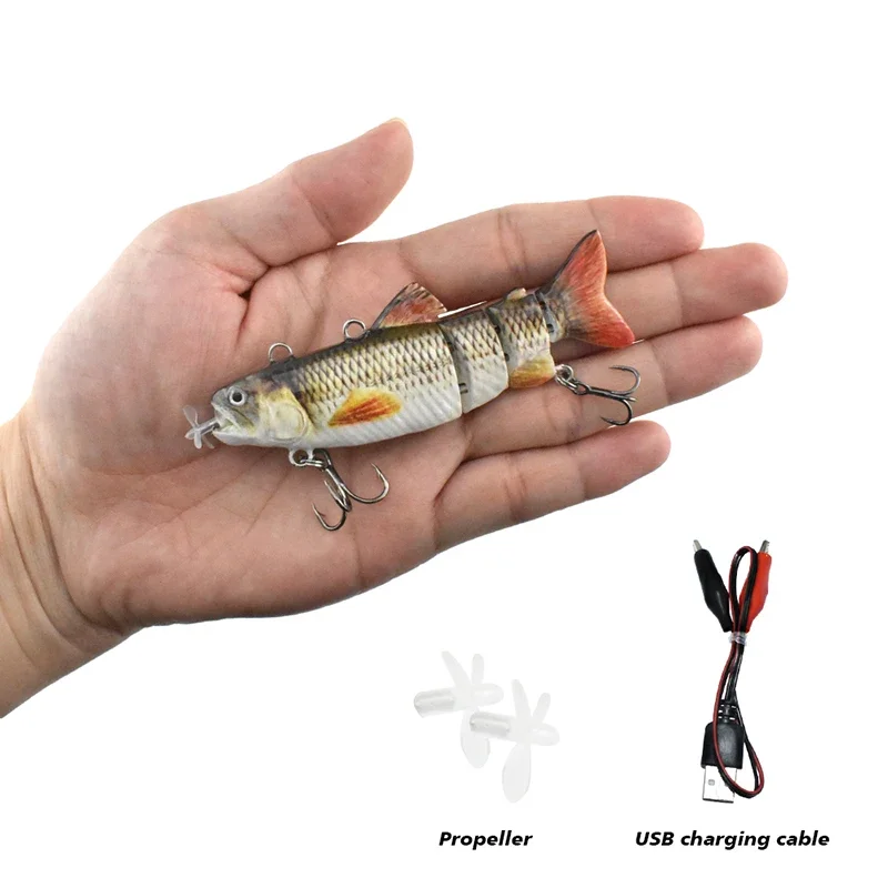 자동 Swimbait 전기 로봇 낚시 미끼 4 세그먼트 자동 멀티 관절 미끼 USB 충전식 Wobbler Pesca 액세서리