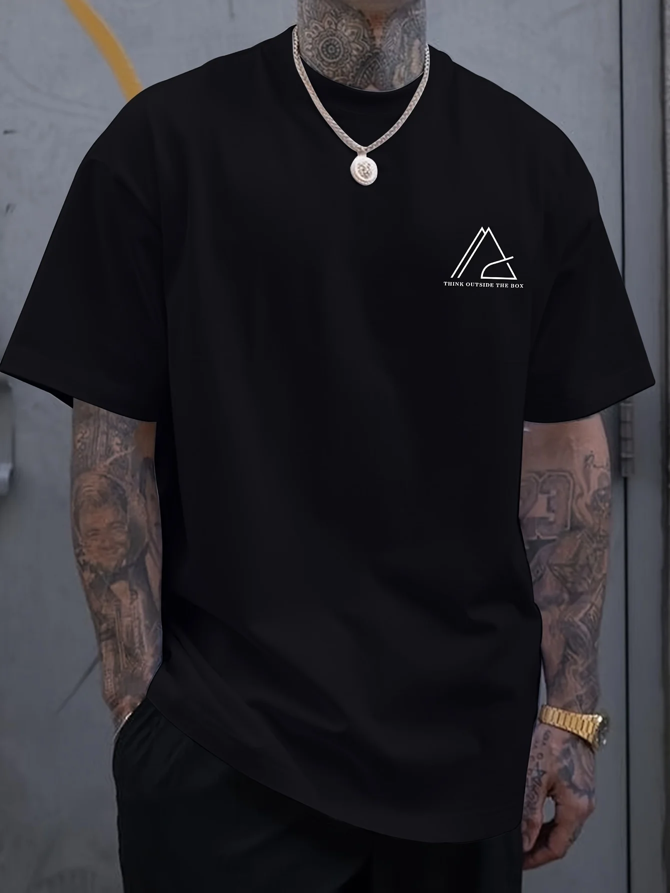 남성용 크리에이 티브 기하학 그래픽 프린트 반소매 티셔츠, 여름 야외 캐주얼 크루 넥 탑 셔츠