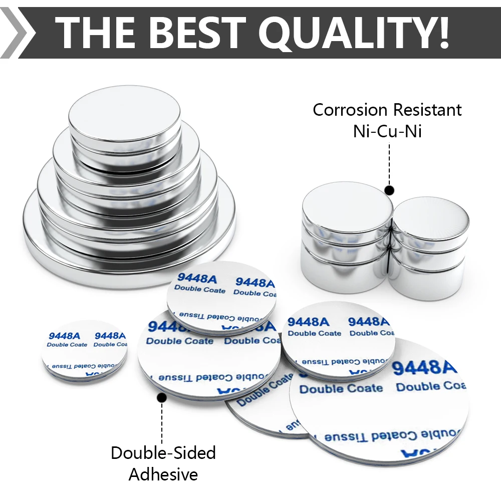 양면 접착 자석 - 공예, 사무실 및 과학 교실을 위한 원형 고출력 냉장고 자석
