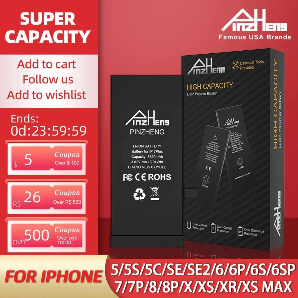 PINZHENG iPhone 5S SE 6 6S 7 8 Plus X Xr Xs Max 전화 교체 Bateria 보증 1 년용 실제 고용량 배터리 title=PINZHENG iPhone 5S SE 6 6S 7 8 Plus X Xr Xs Max 전화 교체 Bateria 보증 1 년용 실제 고용량 배터리 