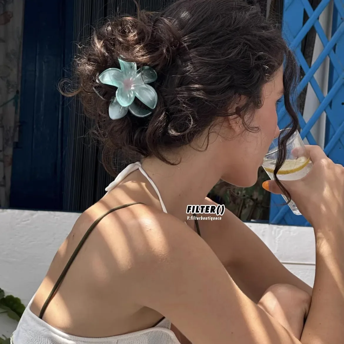 그라디언트 Frangipani 헤어 클립 1PC Plumeria 머리핀 Ins 스타일 포니 테일 홀더 자용 달콤한 상어 발톱 파티 헤어 액세서리