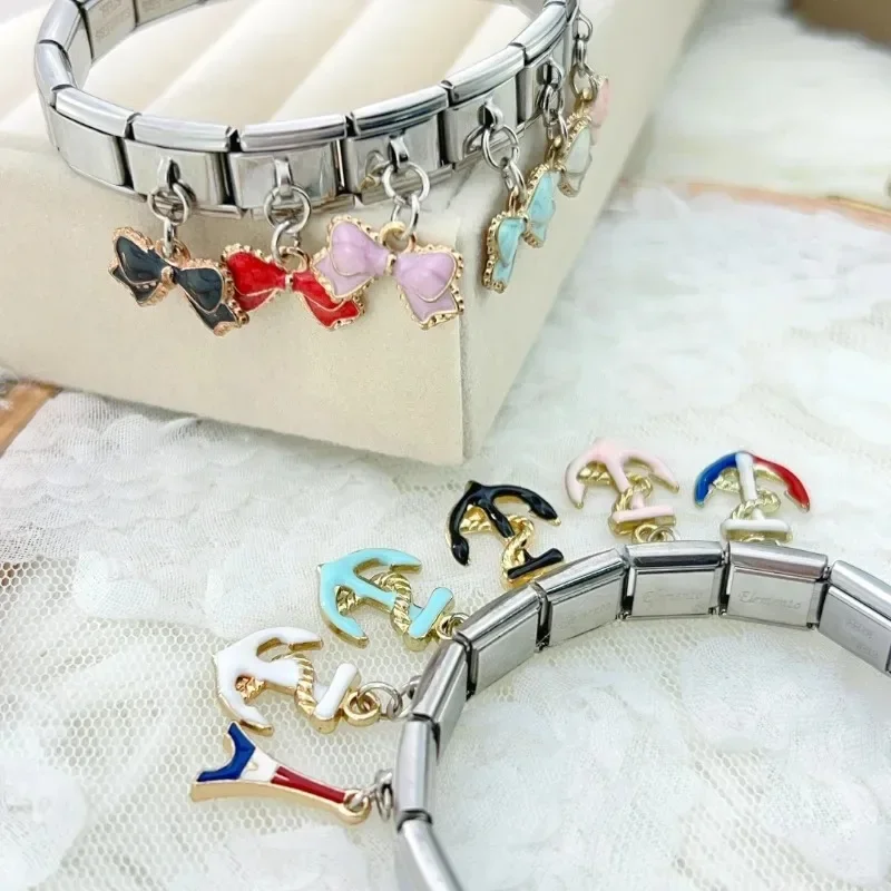 2025 신상 인기 보우 앵커 펜던트 탄성 참 이탈리안 링크 9mm 모듈형 팔찌 만들기 DIY 쥬얼리 대량