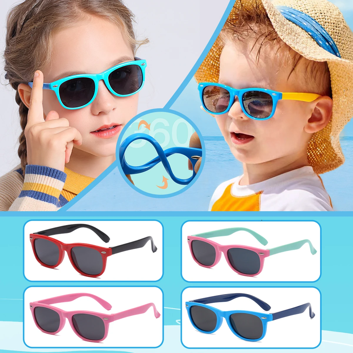 새로운 패션 브랜드 어린이 컬러 선글라스 안티 UV 아기 양산 안티 블루 라이트 안경 남자와 여자 선글라스 UV400 title=새로운 패션 브랜드 어린이 컬러 선글라스 안티 UV 아기 양산 안티 블루 라이트 안경 남자와 여자 선글라스 UV400 