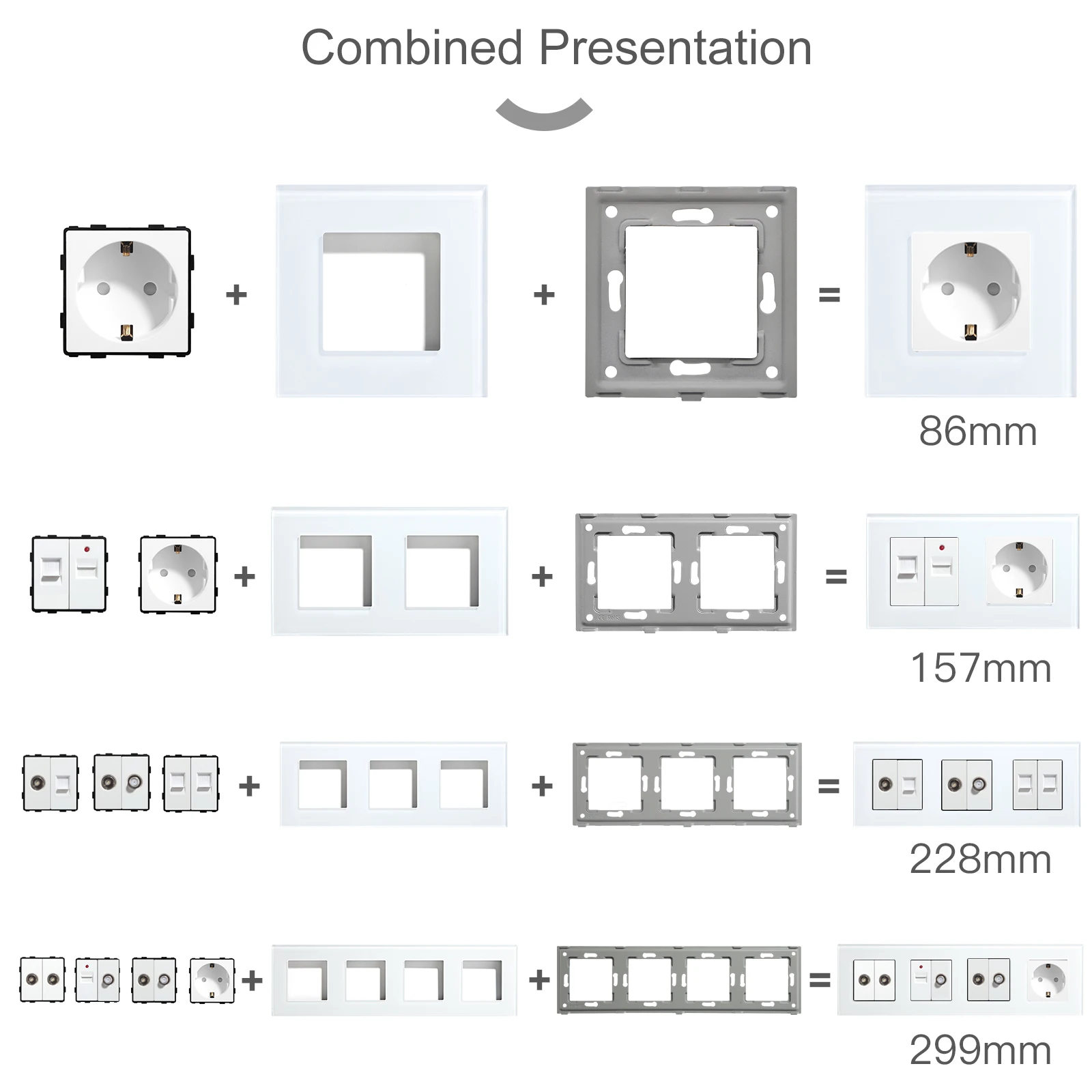 BSEED EU 표준 USB 콘센트 RJ45 인터넷 티비 ST 기능 부품 벽 전기 소켓 유리판 DIY 조합만