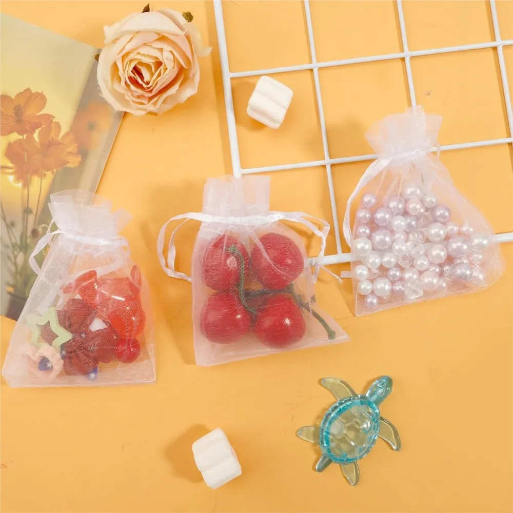 50pcs 화이트 쉬어 Organza 가방 쥬얼리 선물 파티 호의 가방 결혼식 크리스마스 작은 보석 저장에 대 한 Drawstring
