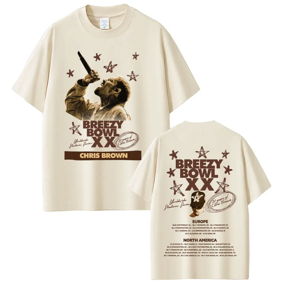랩퍼 크리스 브라운 Breezy Bowl XX 투어 2025 티셔츠 남성 여성 힙합 패션 팝 음악 티셔츠 캐주얼 코튼 빈티지 티셔츠 title=랩퍼 크리스 브라운 Breezy Bowl XX 투어 2025 티셔츠 남성 여성 힙합 패션 팝 음악 티셔츠 캐주얼 코튼 빈티지 티셔츠 