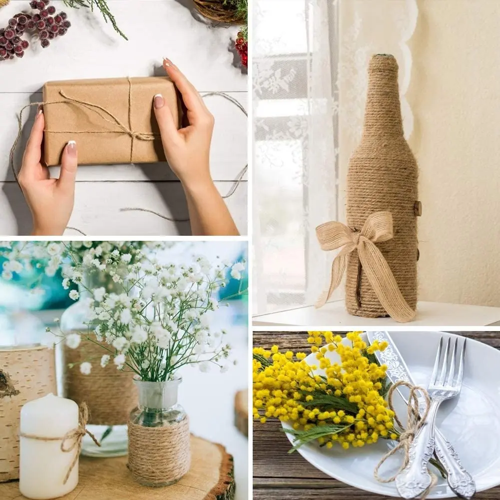 1MM 2MM 자연 빈티지 황마 로프 문자열 꼬기 삼베 DIY 공예 선물 포장 황마 대마 원예 웨딩 파티 장식