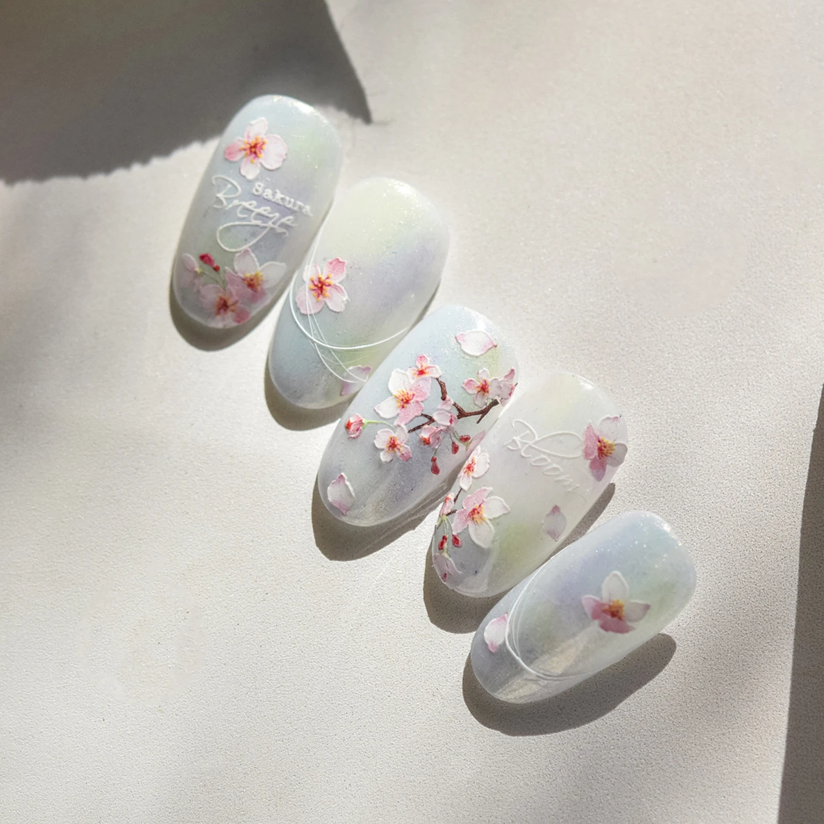 꽃 피는 벚꽃 사쿠라 살아있는 복숭아 지점 5D 소프트 릴리프 봄 접착제 네일 아트 스티커 세련된 매니큐어 데칼