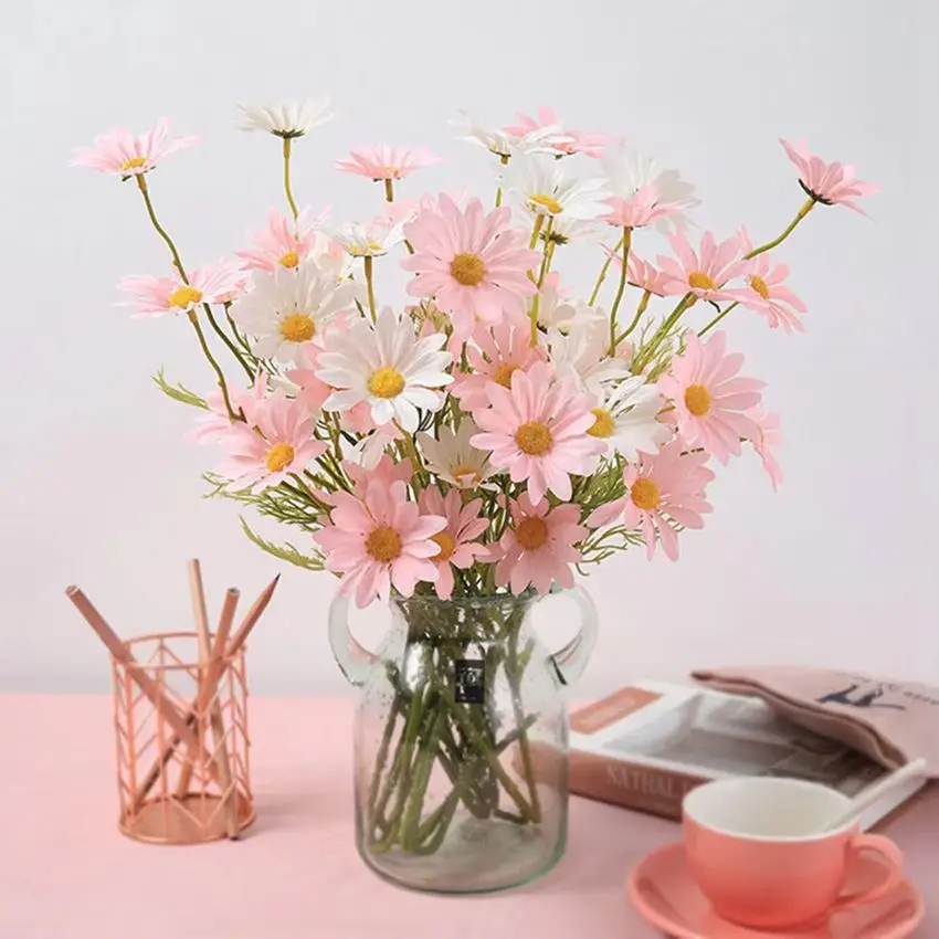 인공 꽃 실크 데이지 저렴한 신부 부케 축제 홈 웨딩 가든 테이블 데코라티 DIY 선물 무대 공장 액세서리