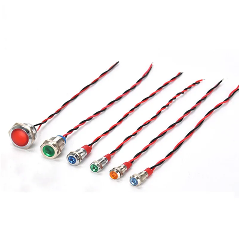 6mm8mm10mm12mm16mm19mm22mm 금속 표시기 LED 신호 와이어 3v 5v 12V 24V 220V 경고등, 빨간색, 파란색, 노란색, 녹색