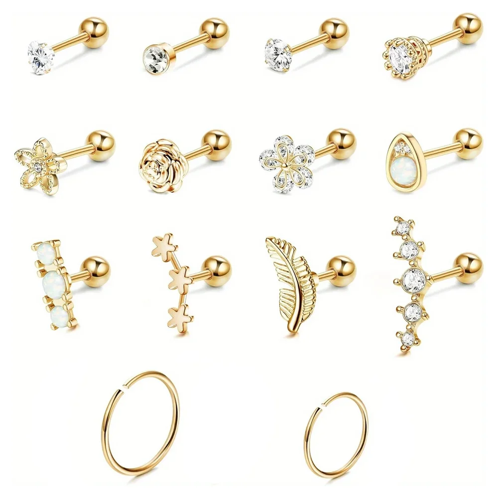 Drperfect 외과 스테인레스 스틸 16G 연골 귀걸이 스터드 헬릭스 소파 후프 피어싱 귀걸이 세트 오팔 반짝 이는 귀걸이 title=Drperfect 외과 스테인레스 스틸 16G 연골 귀걸이 스터드 헬릭스 소파 후프 피어싱 귀걸이 세트 오팔 반짝 이는 귀걸이 