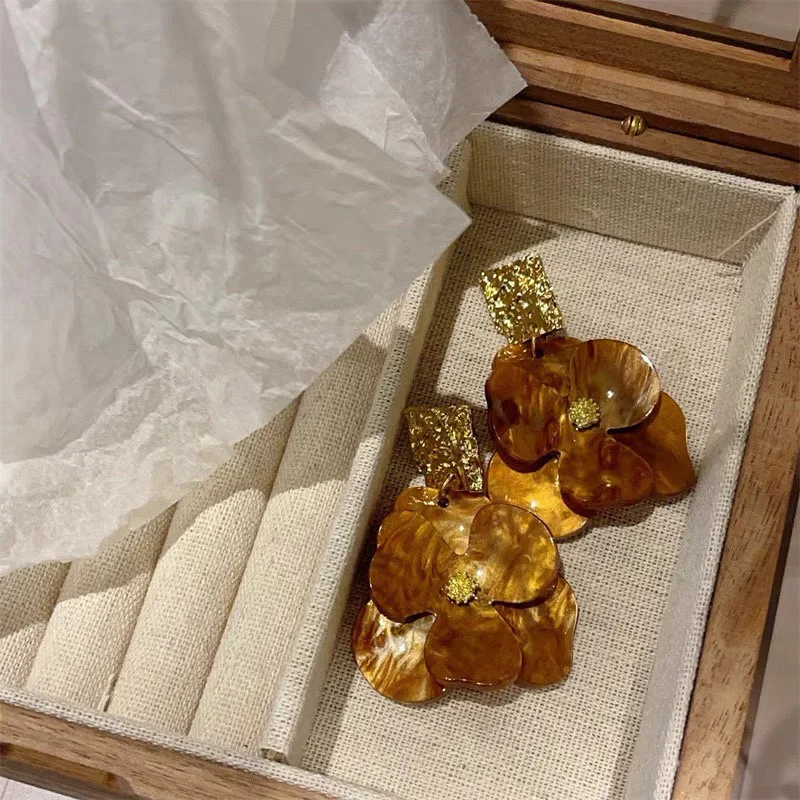 여성용 빈티지 아크릴 꽃 꽃잎 펜던트 귀걸이, 절묘한 합금 꽃 댕글 귀걸이, 럭셔리 캐주얼 파티 쥬얼리 선물