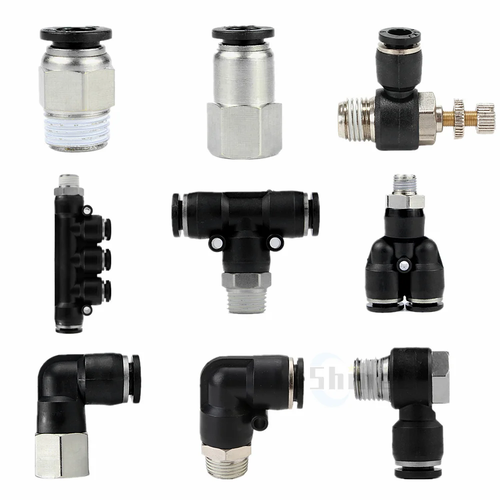 공압 공기 커넥터 피팅 PC/PCF/PB/PKB/PH/PL/PLF/PX/SL 4mm 6mm 8/10mm 나사 1/8 1/4 3/8 1/2 검정색 플라스틱 호스 피팅