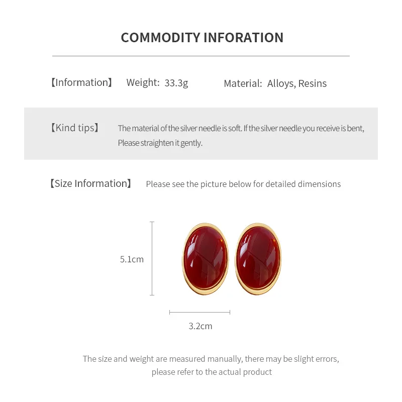 빈티지 레드 수지 여성 귀걸이 스터드 귀걸이 럭셔리 대형 기하학 타원형 귀걸이 파티 웨딩 귀 보석 도매