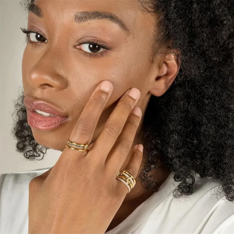 틈새 2색 4링 구리 주얼리 링, 저자극성, Ins 스타일, 스태킹 유물, 젊은 여성 주얼리에 적합