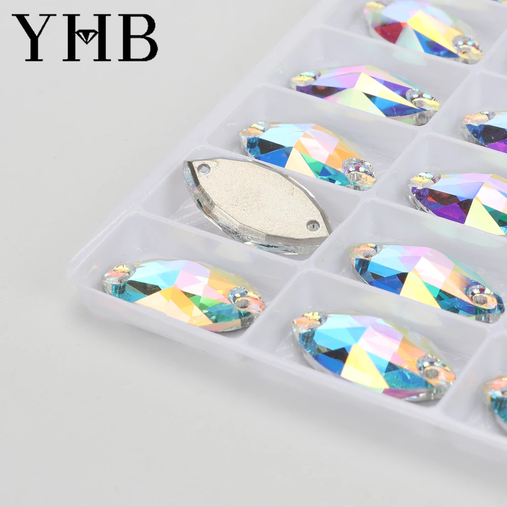 YHB 최고 품질의 유리 Navette 플랫 버클 바느질 돌 플랫 백 의류 가방에 대한 라인 석에 바느질