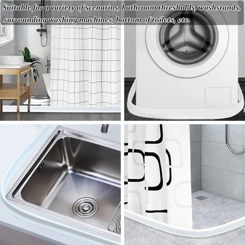 실리콘 워터 스토퍼 자체 접착 구부릴 수있는 유연한 물 유지 스트립 욕실 도어 건식 습식 분리 샤워 댐 배리어